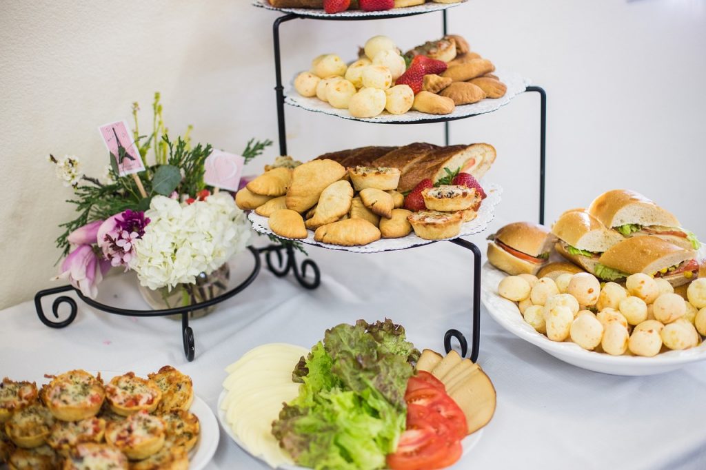 food spread on a white clothed table